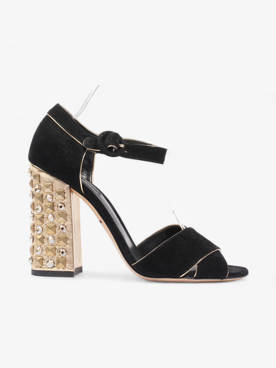 Dolce and Gabbana Crystal Embellished Block Heel 85mm Black / Gold Suede EU 39.5 UK 6.5 Image 1