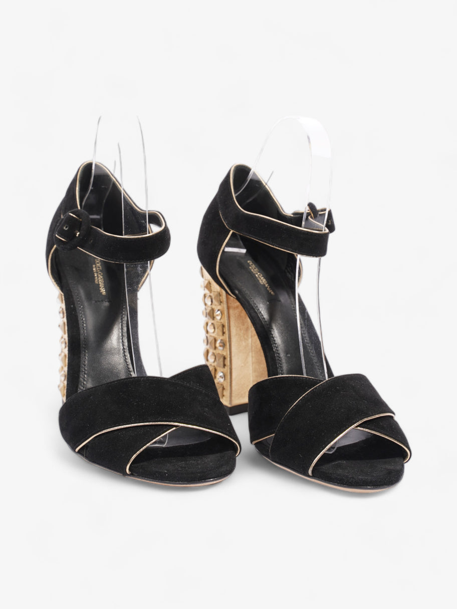 Dolce and Gabbana Crystal Embellished Block Heel 85mm Black / Gold Suede EU 39.5 UK 6.5 Image 2