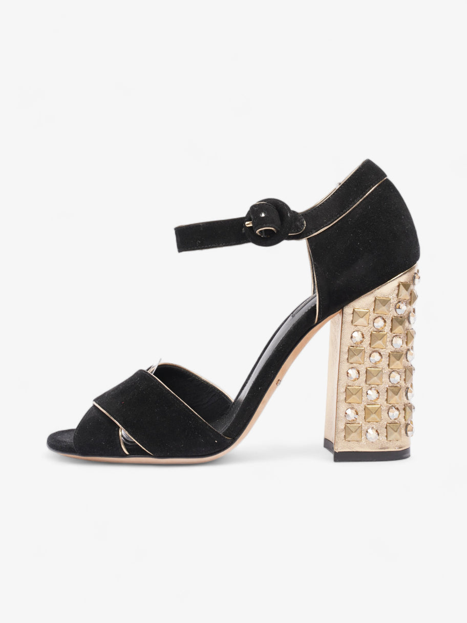 Dolce and Gabbana Crystal Embellished Block Heel 85mm Black / Gold Suede EU 39.5 UK 6.5 Image 5