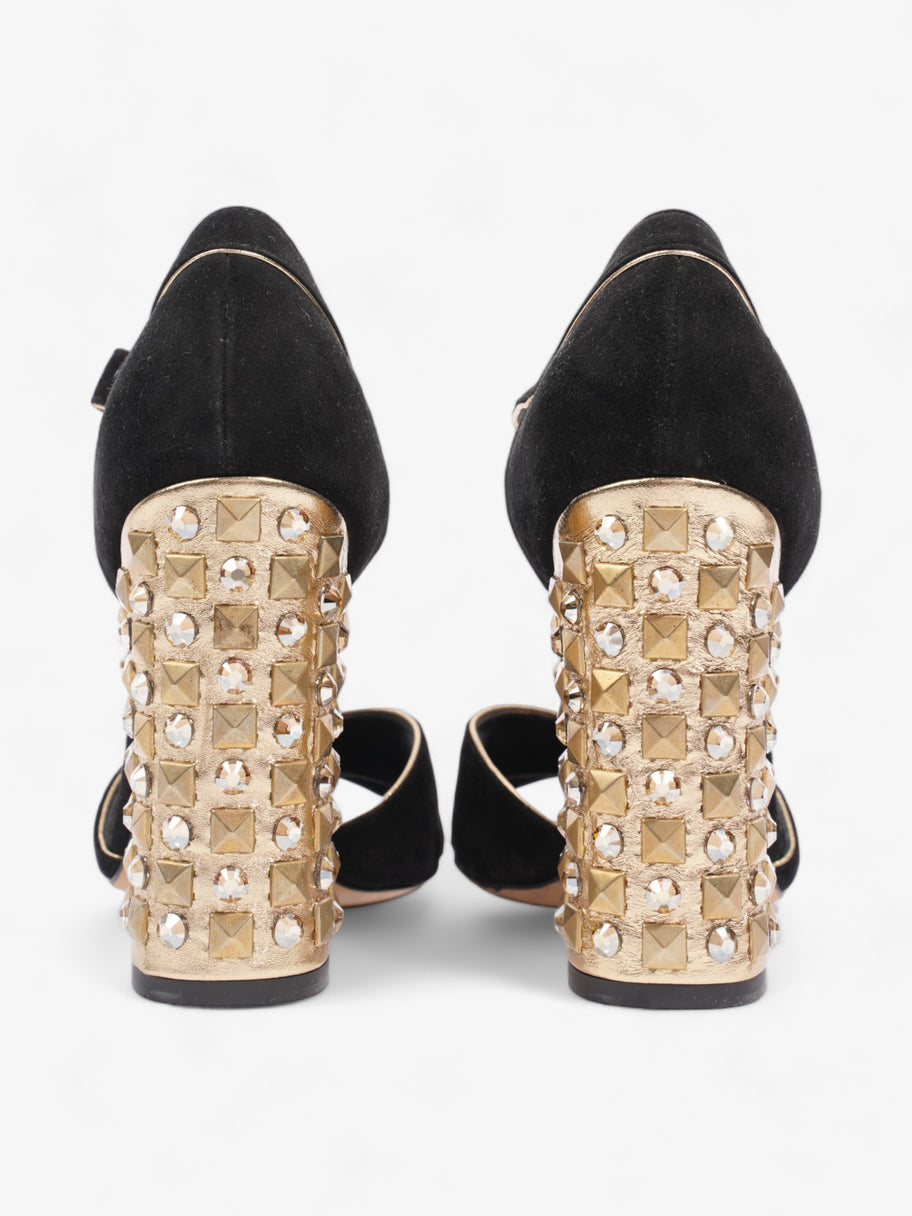 Dolce and Gabbana Crystal Embellished Block Heel 85mm Black / Gold Suede EU 39.5 UK 6.5 Image 6