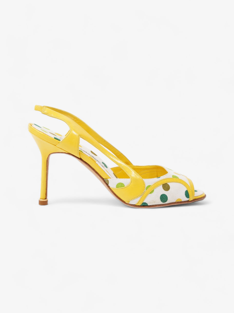 Manolo Blahnik Polka Dot Detailed Open Toe Heels 65mm White / Yellow / Green Canvas EU 39 UK 6 Image 1