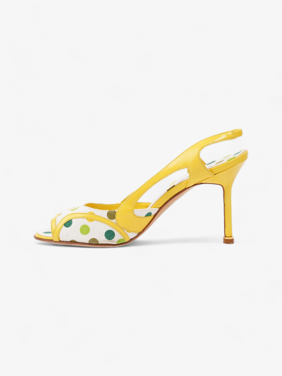 Manolo Blahnik Polka Dot Detailed Open Toe Heels 65mm White / Yellow / Green Canvas EU 39 UK 6 Image 3