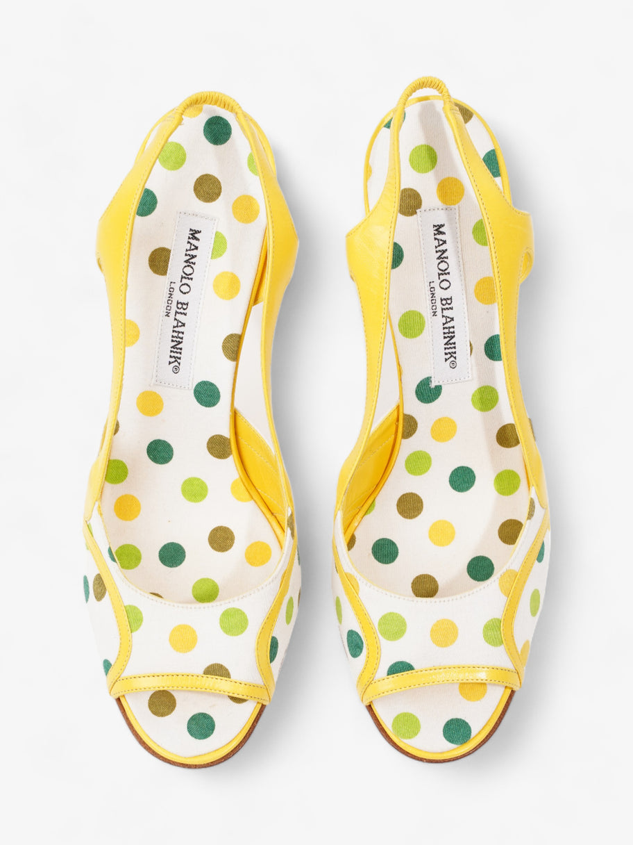 Manolo Blahnik Polka Dot Detailed Open Toe Heels 65mm White / Yellow / Green Canvas EU 39 UK 6 Image 8