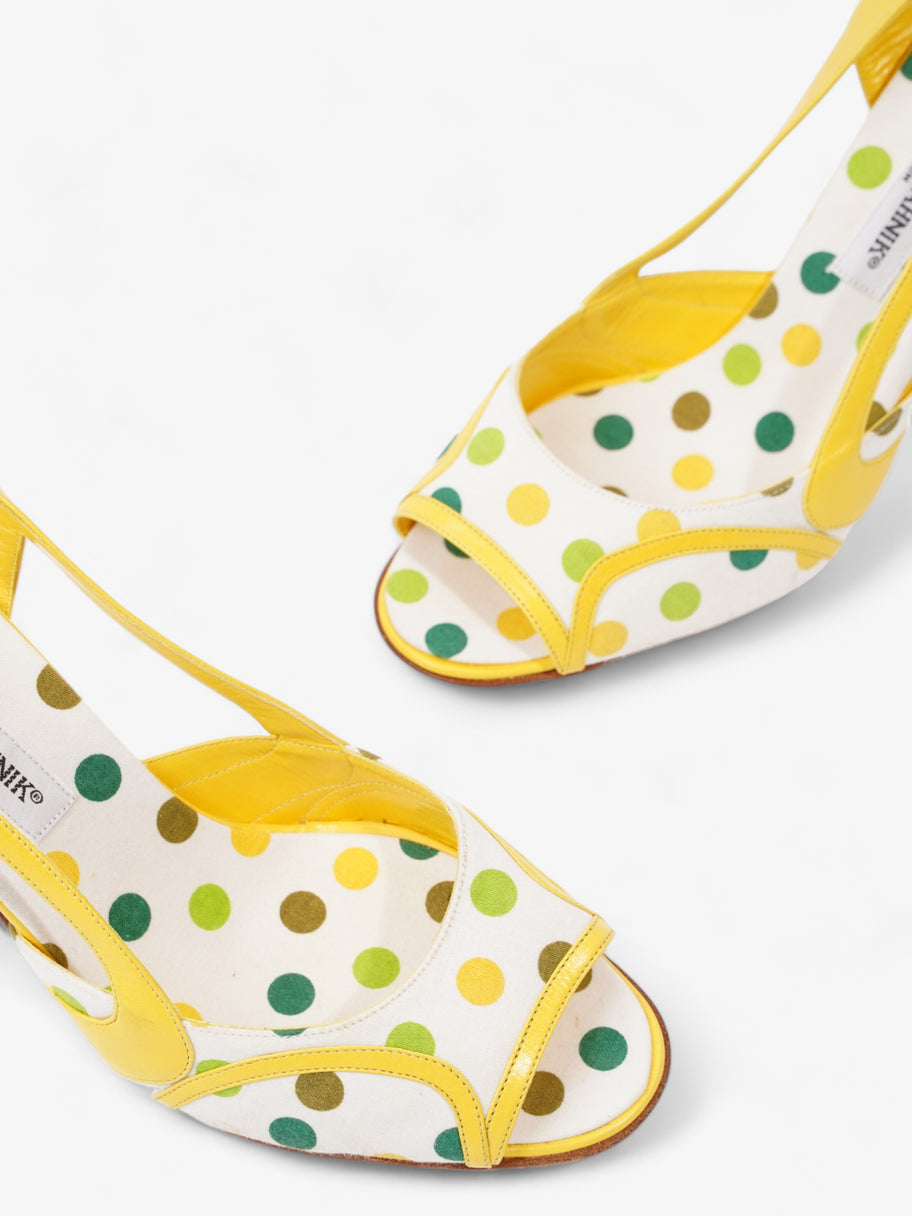 Manolo Blahnik Polka Dot Detailed Open Toe Heels 65mm White / Yellow / Green Canvas EU 39 UK 6 Image 9