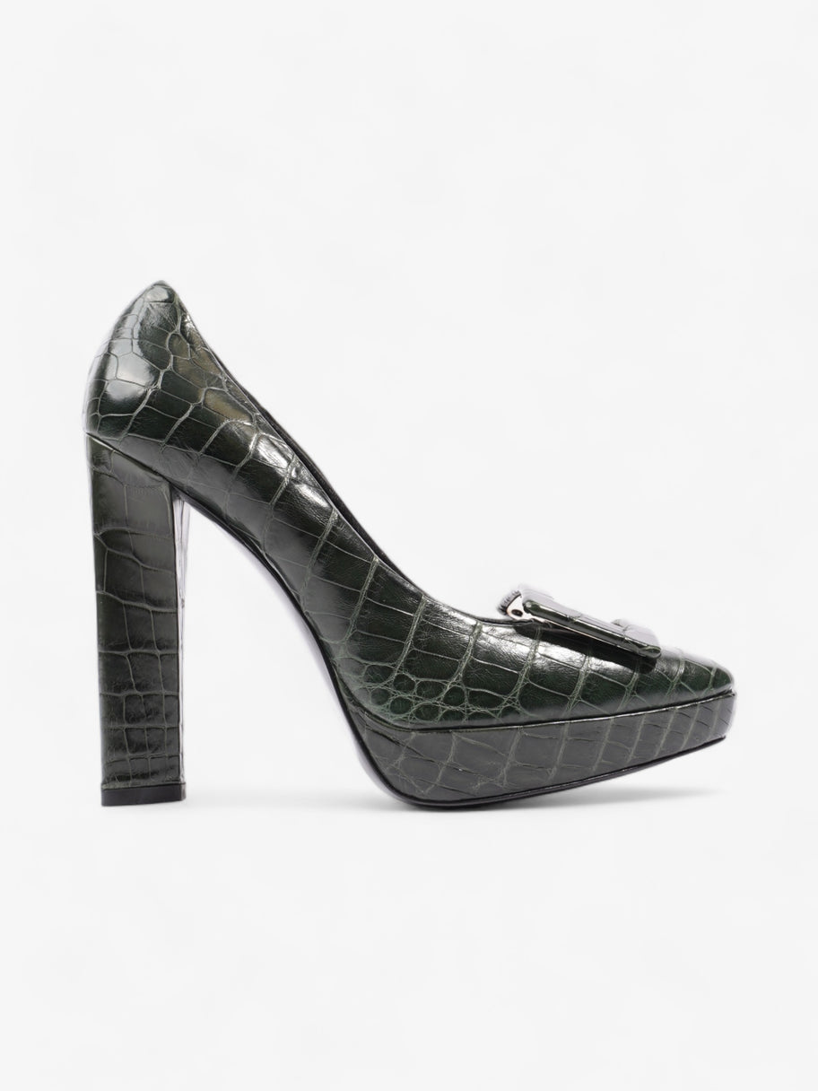 Roger Vivier Croc-Effect Heel 110mm Green Embossed Leather EU 38.5 UK 5.5 Image 1