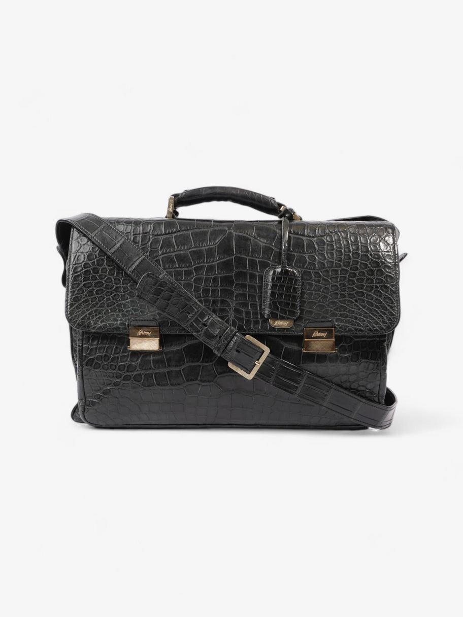 Brioni Business Bag Black Embossed Leather Image 1