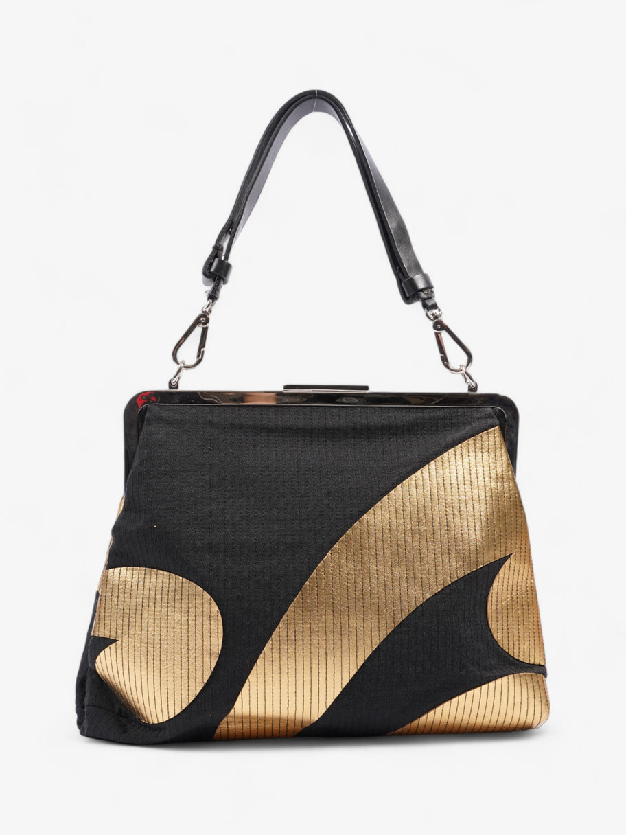 Marni Large Snap Clutch Black / Gold Cotton Image 4