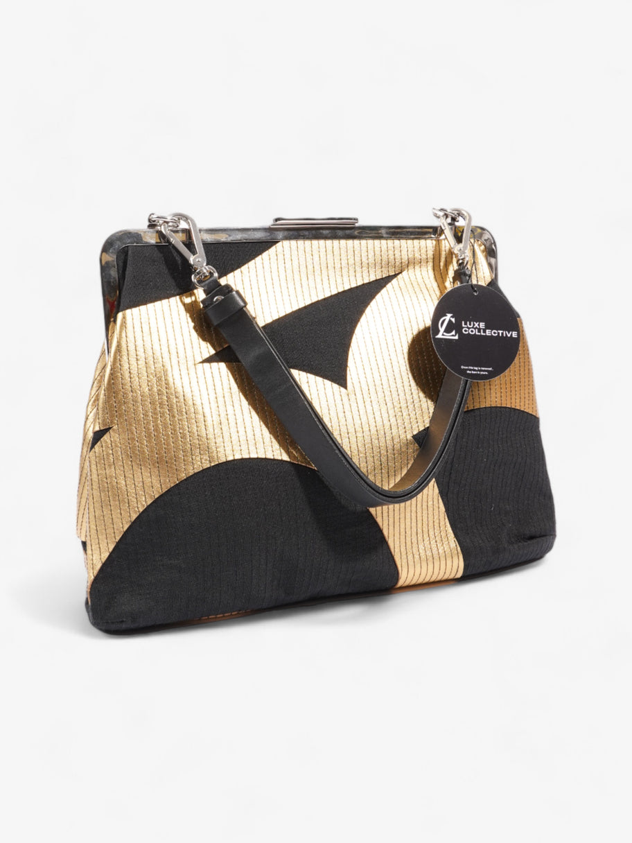 Marni Large Snap Clutch Black / Gold Cotton Image 9