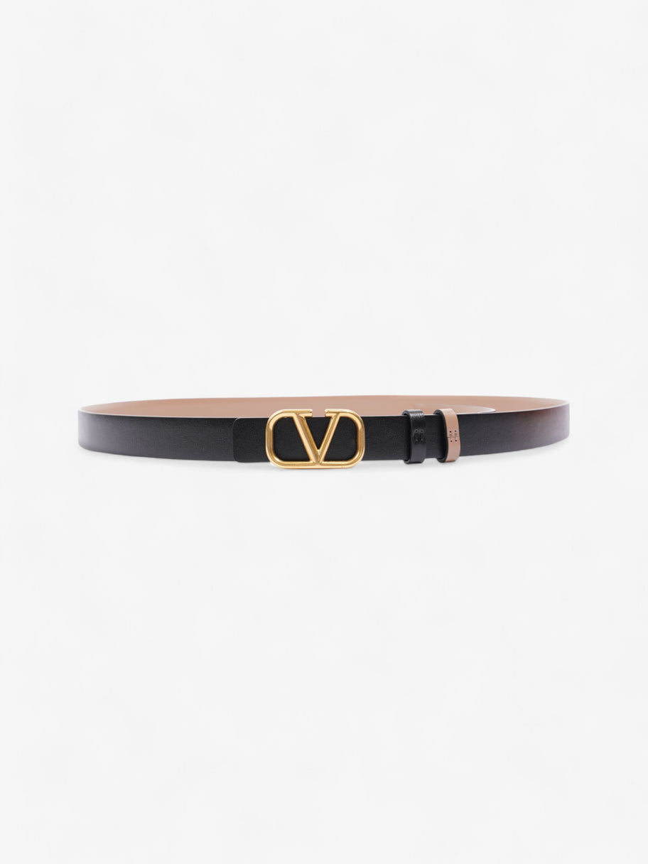 Valentino V Logo Belt Black / Gold / Beige Leather 100cm / 40