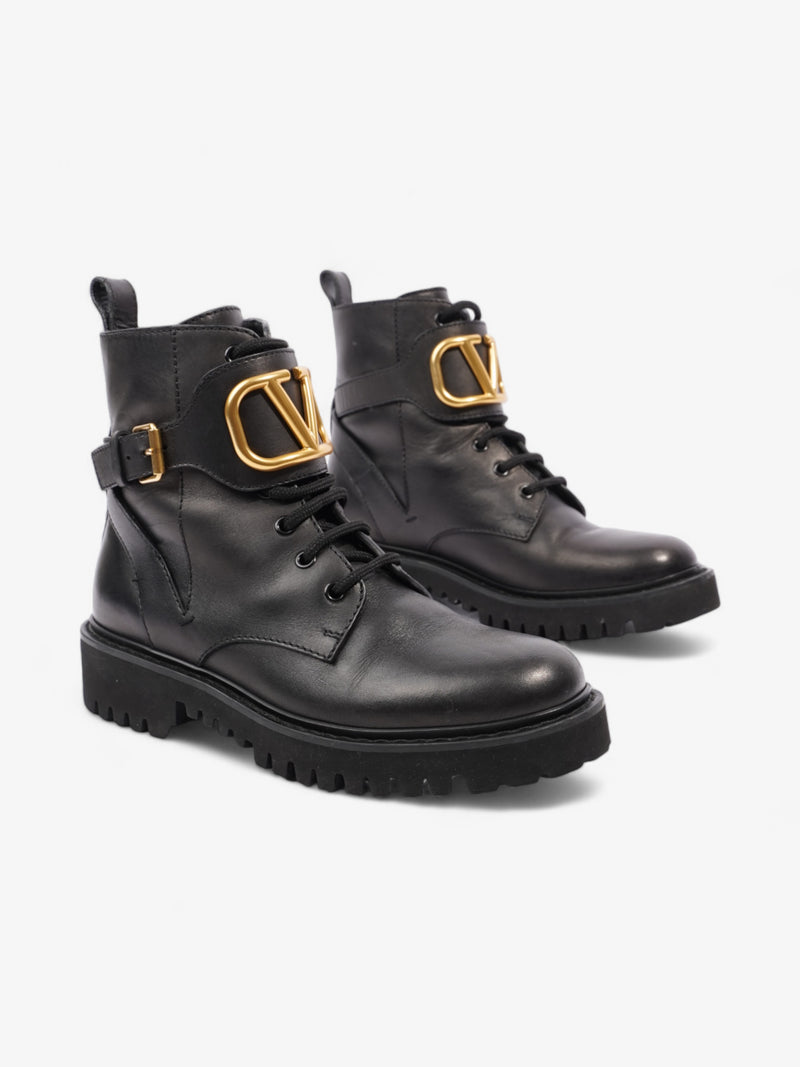  Valentino Vlogo Signature Boots Black / Gold Leather EU 38 UK 5