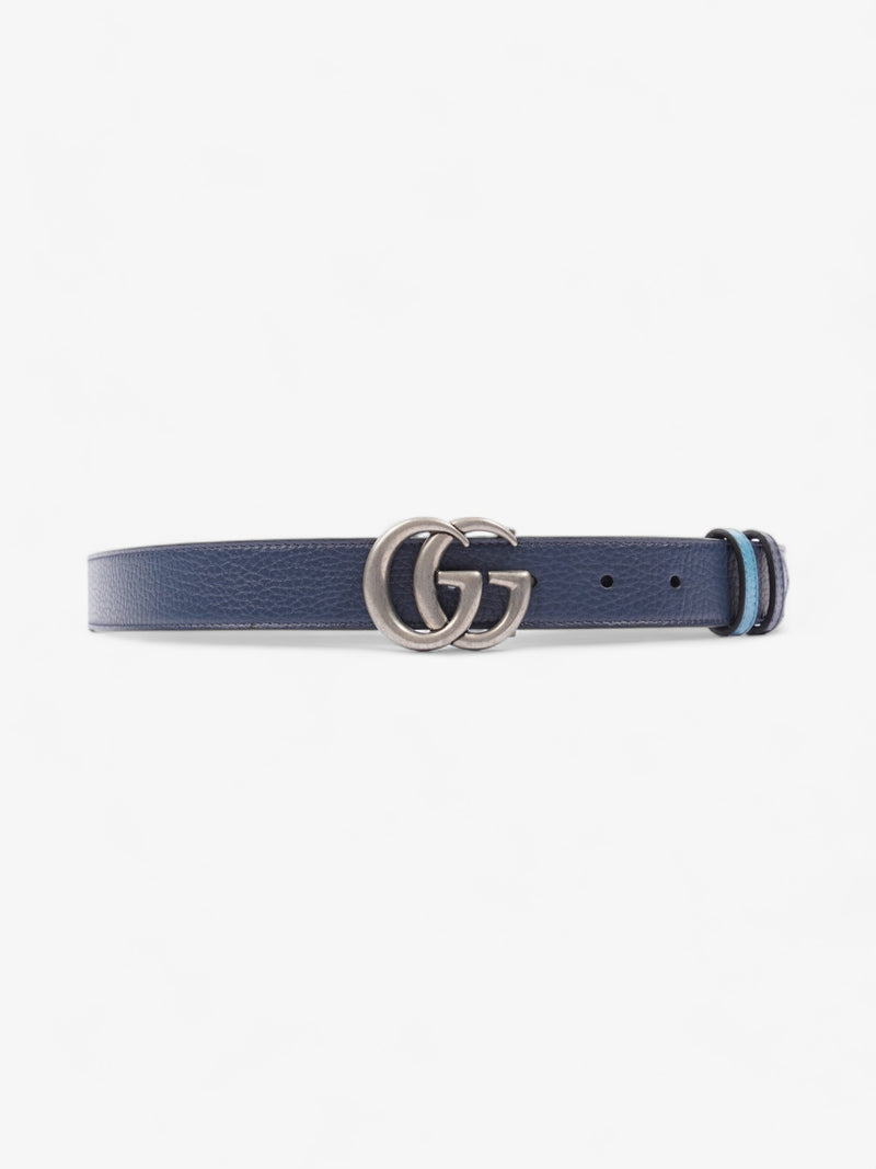  Gucci GG Marmont Thin Reversible Belt Navy / Aqua Blue Leather 95cm 38