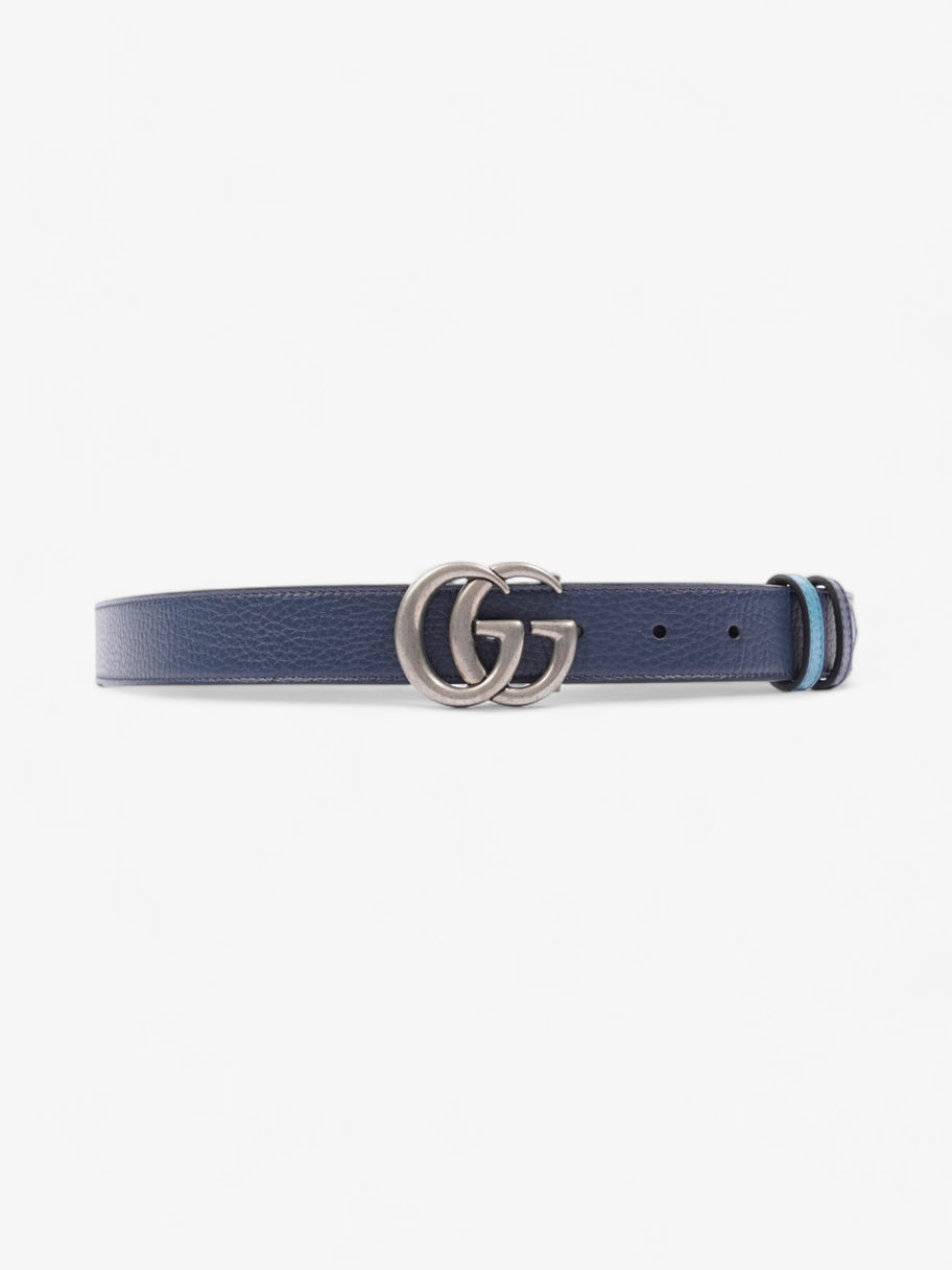 Gucci GG Marmont Thin Reversible Belt Navy / Aqua Blue Leather 95cm 38