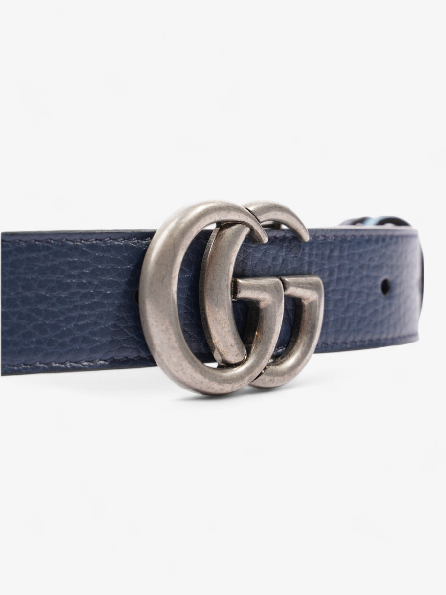 Gucci GG Marmont Thin Reversible Belt Navy / Aqua Blue Leather 95cm 38