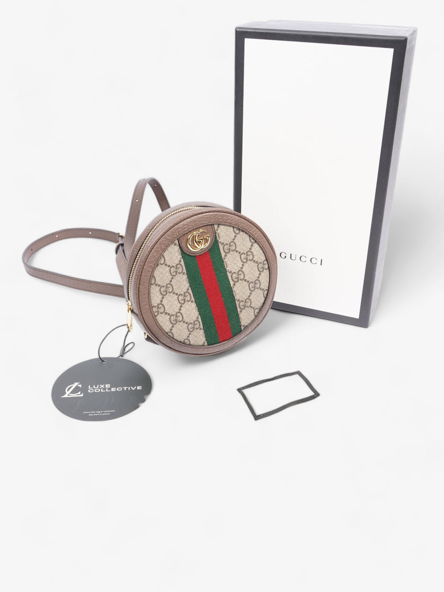 GG Ophidia Mini Round Beige And Ebony GG Supreme / Green And Red Stripe Coated Canvas Image 10