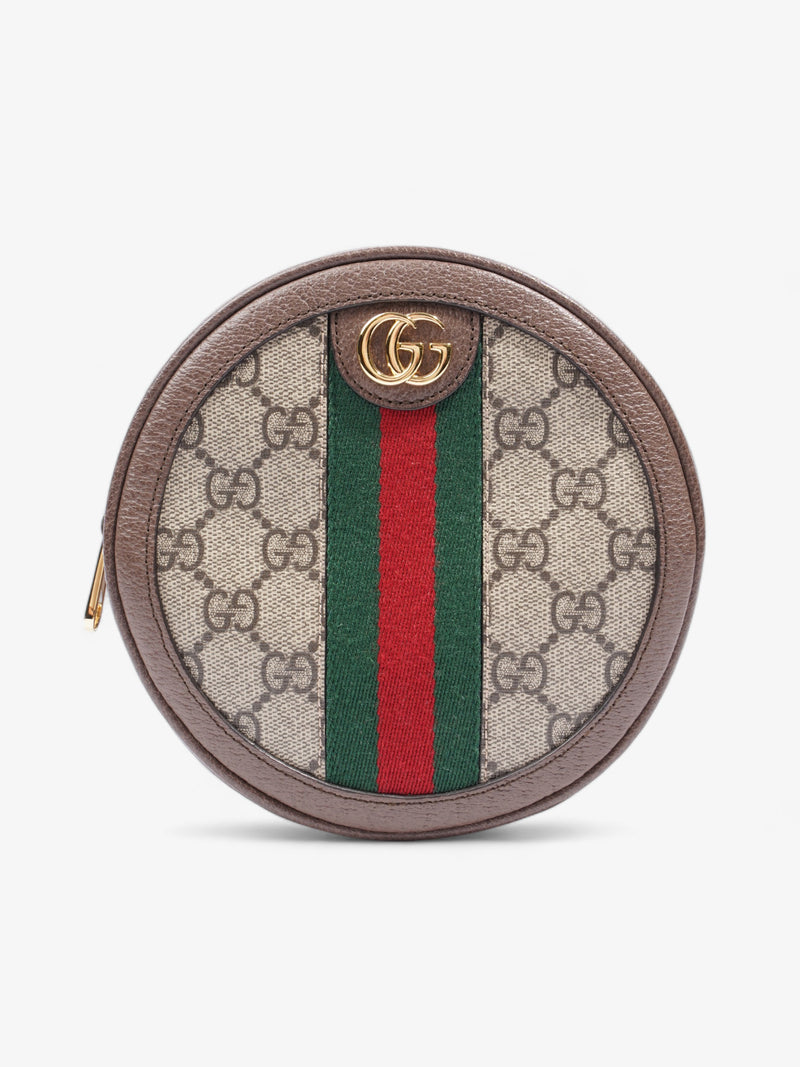  GG Ophidia Mini Round Beige And Ebony GG Supreme / Green And Red Stripe Coated Canvas