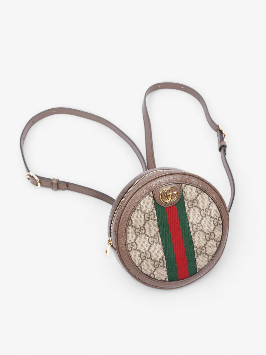 GG Ophidia Mini Round Beige And Ebony GG Supreme / Green And Red Stripe Coated Canvas Image 8