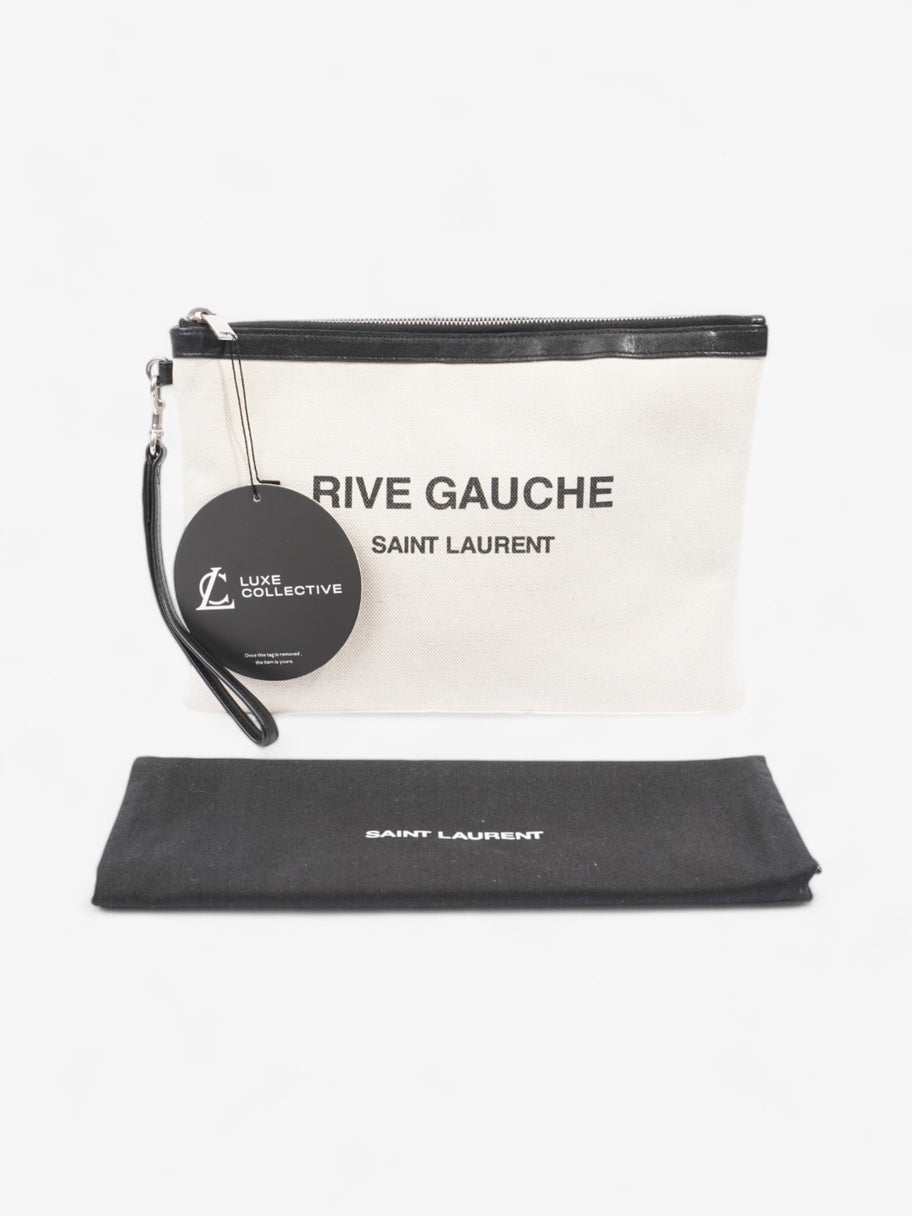 Saint Laurent Rive Gauche Wristlet Black / White Canvas Image 8