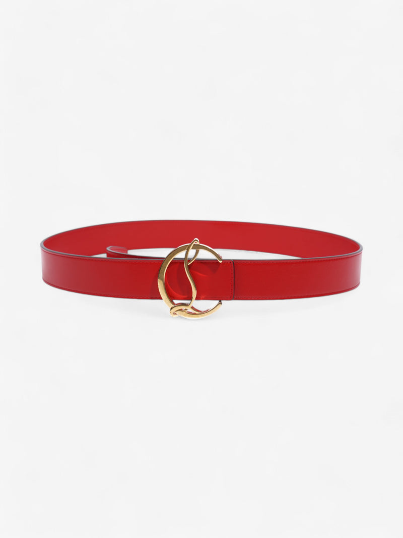  Christian Louboutin CL Logo Belt Red / Gold Calfskin Leather 85cm / 34