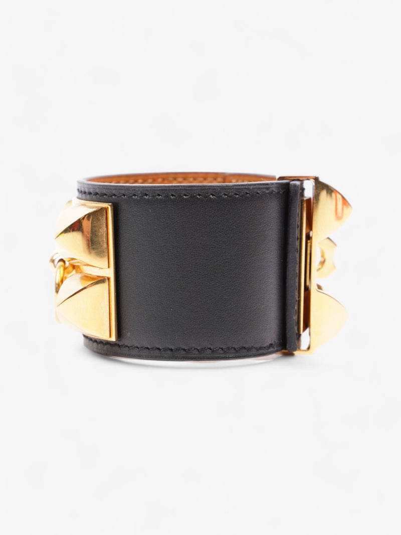  Hermes Collier De Chien Bracelet Black / Gold Calfskin Leather T3 (Medium)