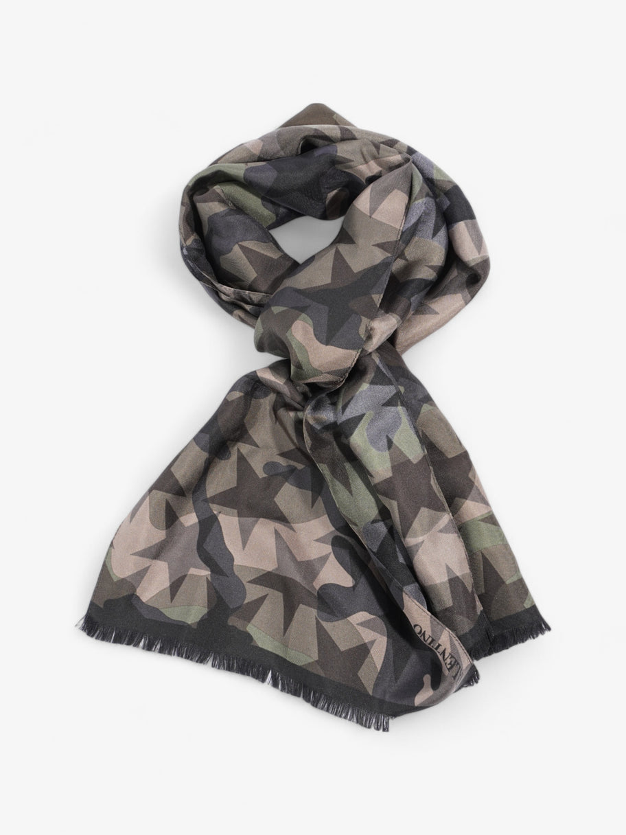 Valentino Star Scarf Khaki Silk Image 3