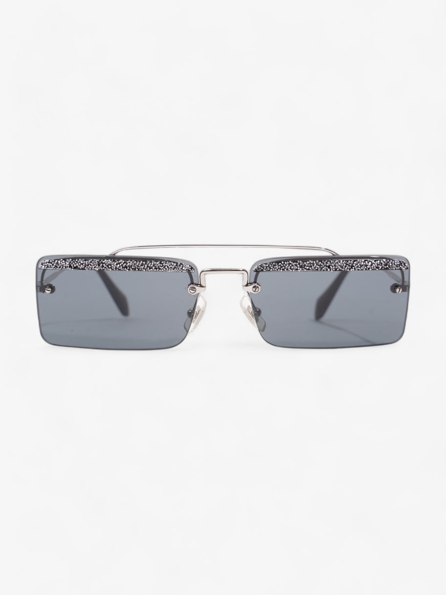 Crystal Embellished Rectangular Frame Sunglasses Black / Silver Acetate 58mm 18mm Image 1