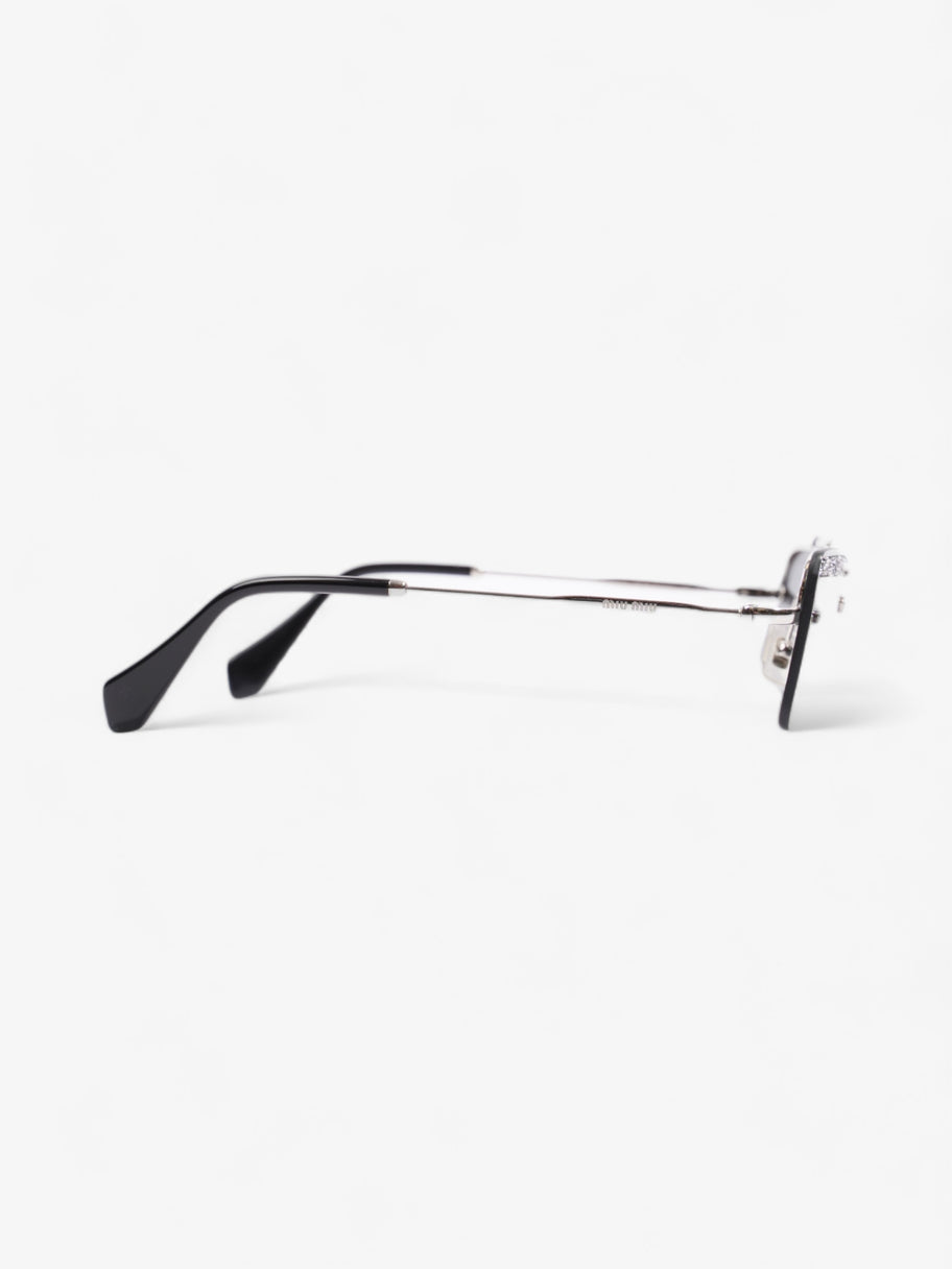 Crystal Embellished Rectangular Frame Sunglasses Black / Silver Acetate 58mm 18mm Image 4