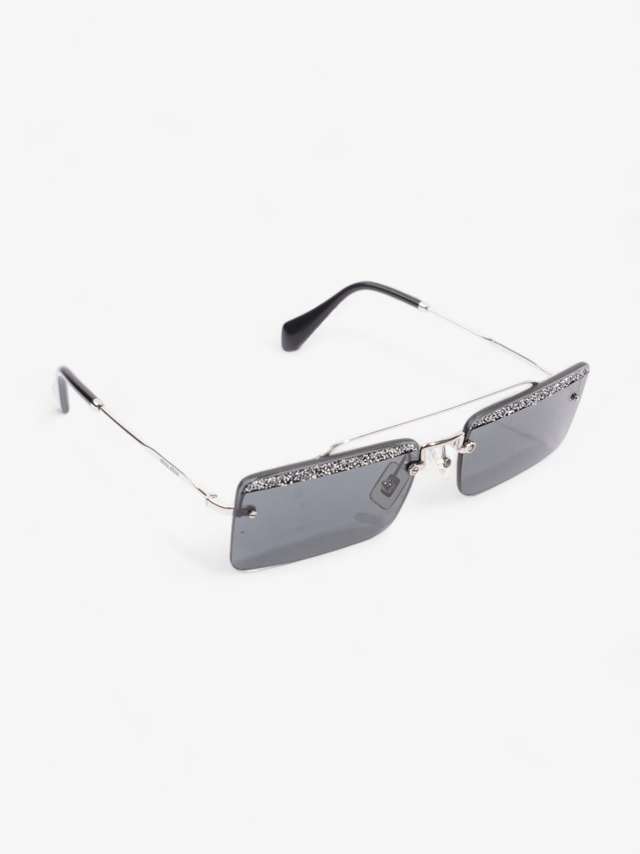Crystal Embellished Rectangular Frame Sunglasses Black / Silver Acetate 58mm 18mm Image 5