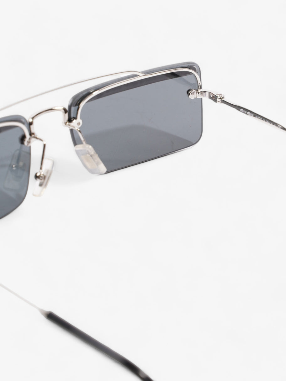 Crystal Embellished Rectangular Frame Sunglasses Black / Silver Acetate 58mm 18mm Image 7