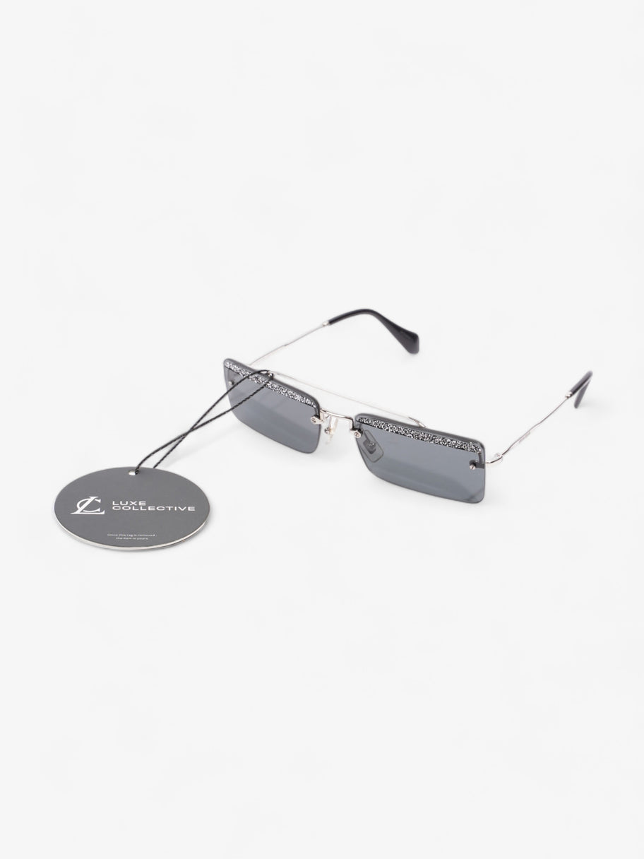 Crystal Embellished Rectangular Frame Sunglasses Black / Silver Acetate 58mm 18mm Image 9
