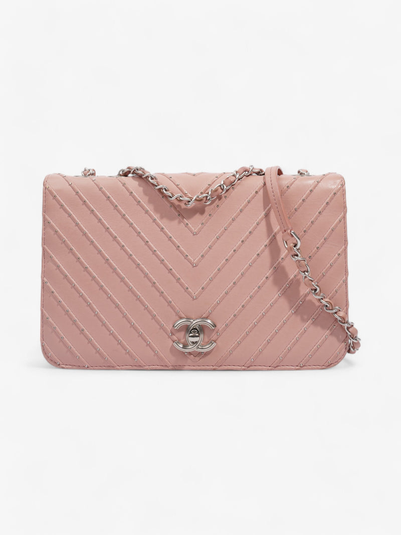  Chanel Studded Chevron Quilted Flap Pink Calfskin Leather