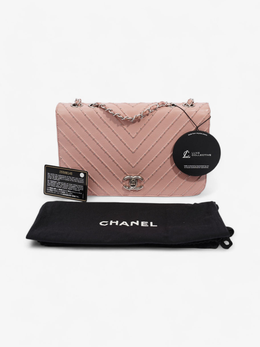 Chanel Studded Chevron Quilted Flap Pink Calfskin Leather Image 15