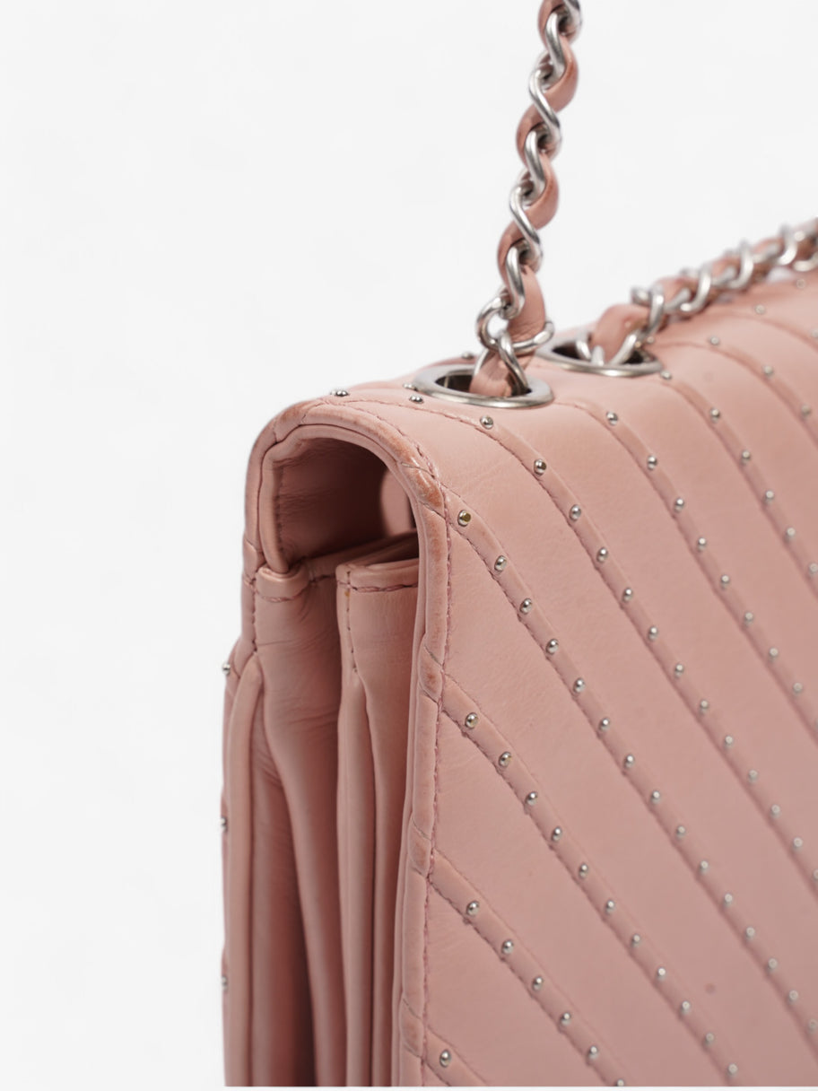 Chanel Studded Chevron Quilted Flap Pink Calfskin Leather Image 9