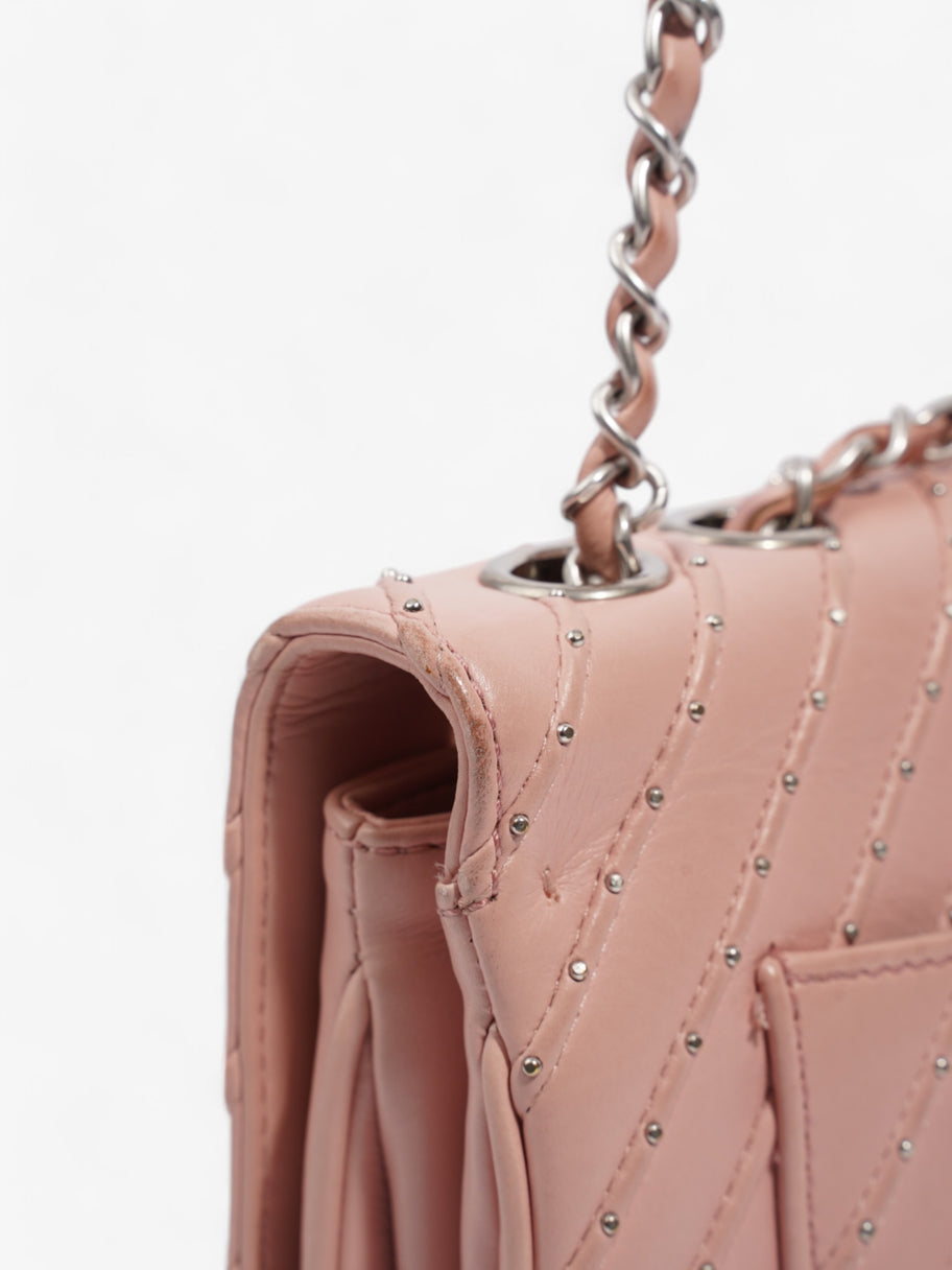 Chanel Studded Chevron Quilted Flap Pink Calfskin Leather Image 10