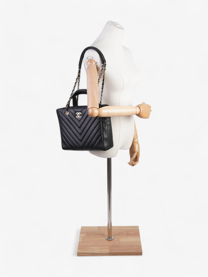  Chanel Shopping Tote Black Calfskin Leather Small