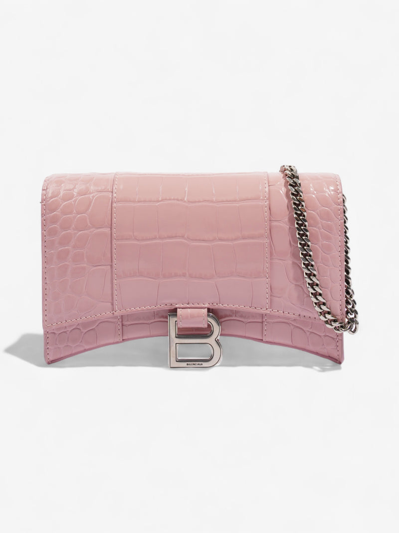  Balenciaga Hourglass Wallet On Chain Pink Embossed Leather