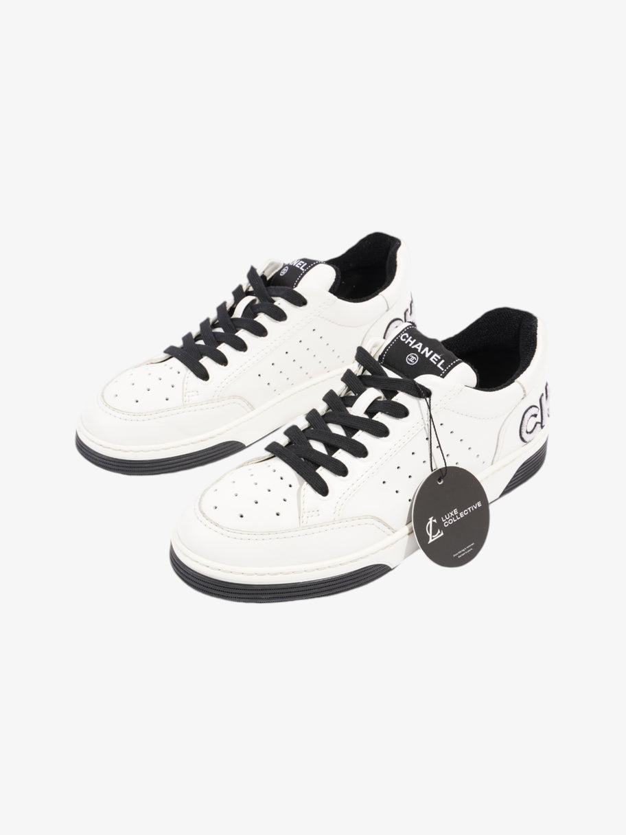 Chanel Logo Low Top Sneaker White / Black Leather EU 39 UK 6 Image 10