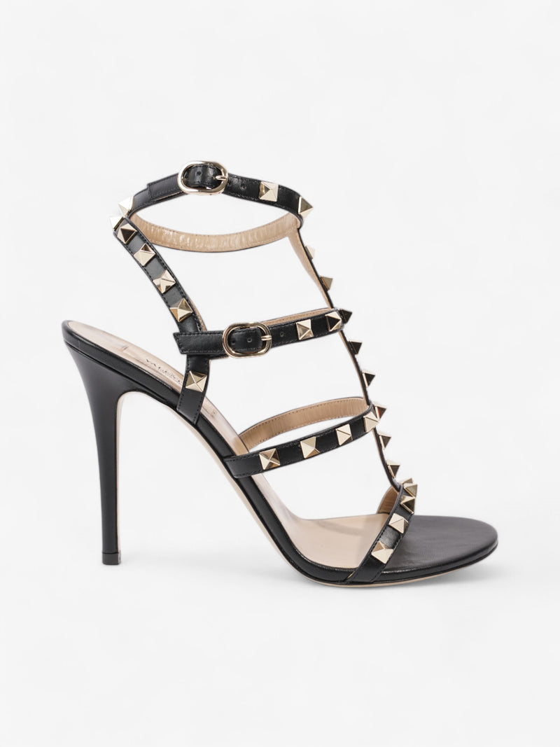  Valentino Rockstud Sandals 100 Black / Gold Leather EU 38 UK 5