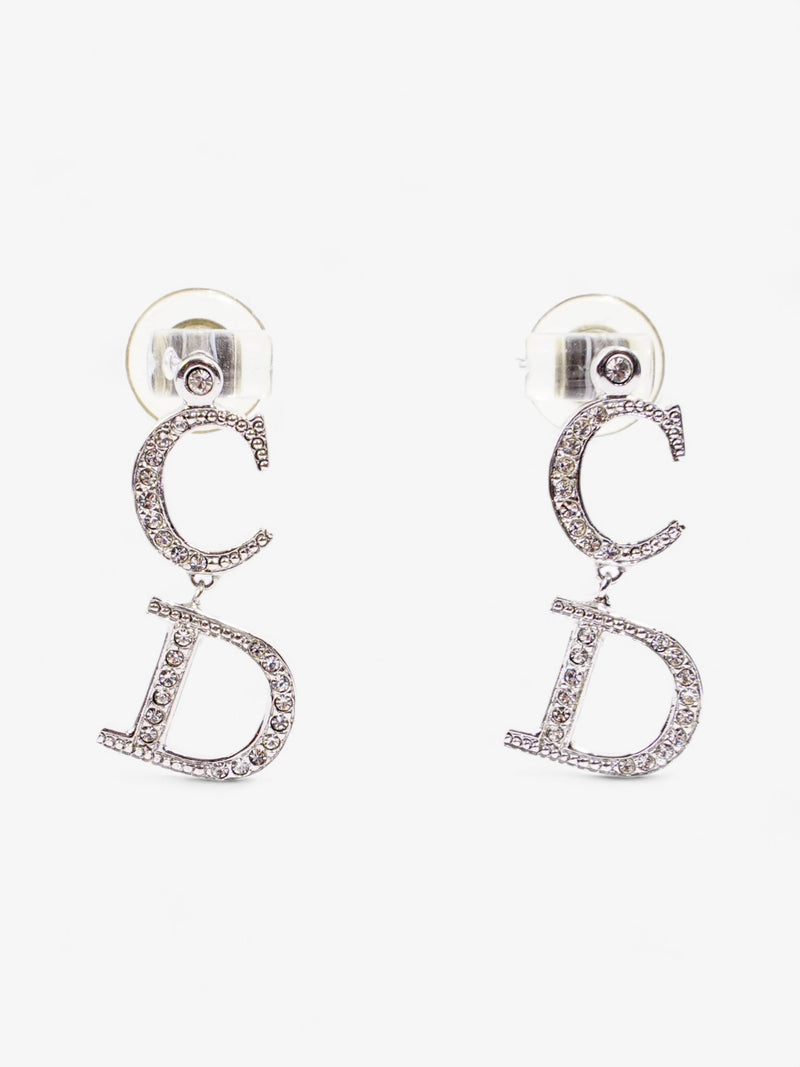  Christian Dior CD Logo Earrings Silver Base Metal