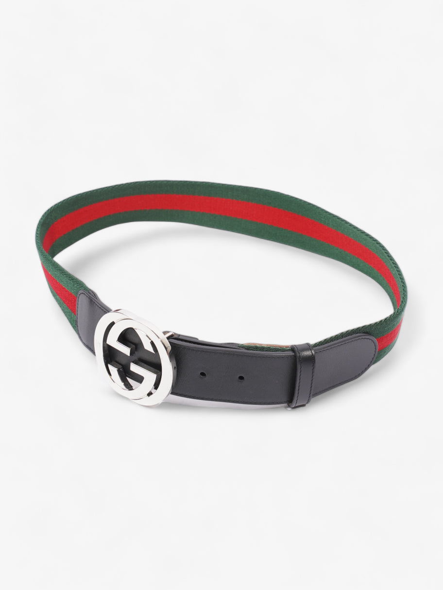 Web Belt with G Buckle Green Red Black Leather 80 32 Luxe Collective