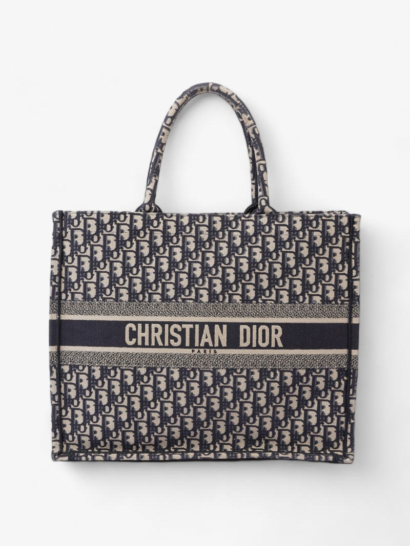  Christian Dior Book Tote Ecru / Blue Oblique Canvas Large