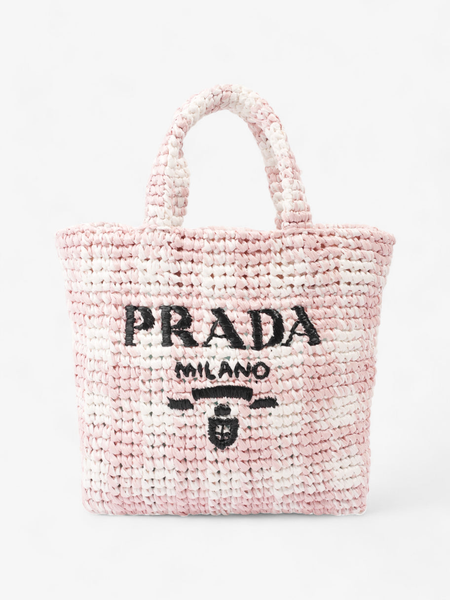 Prada Logo Tote Bag Pink / White / Black Raffia Small Image 1