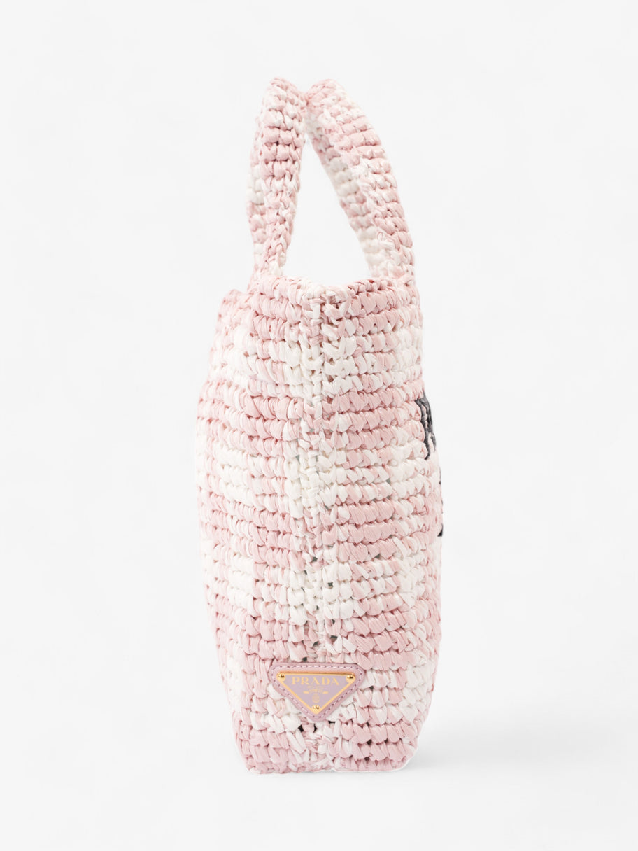 Prada Logo Tote Bag Pink / White / Black Raffia Small Image 3