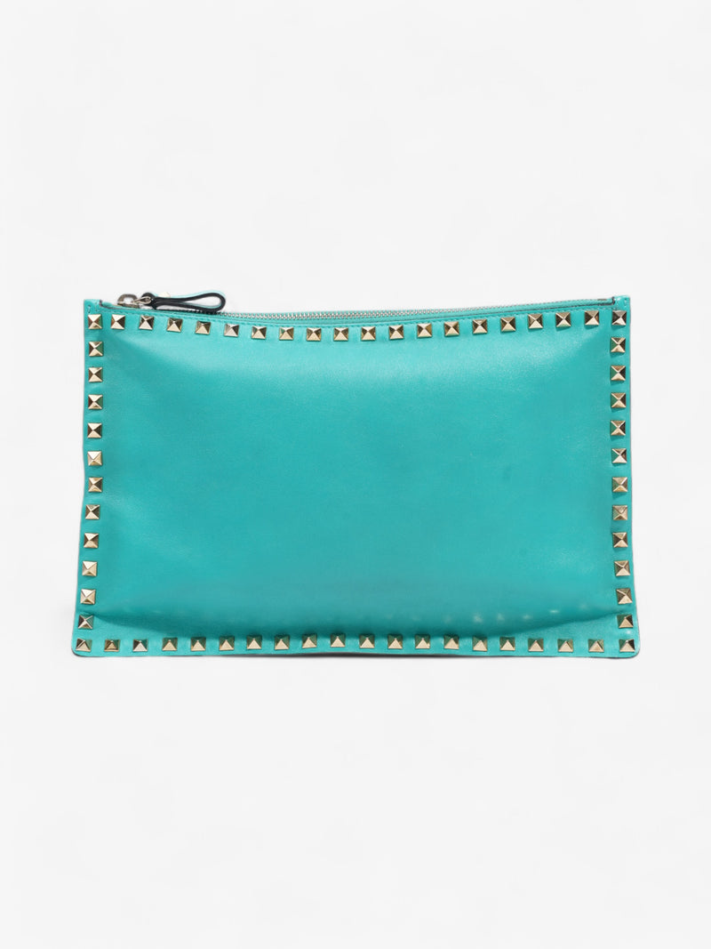  Valentino Rockstud Clutch Teal Green Leather