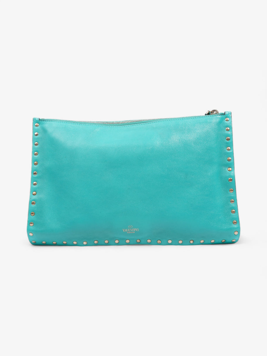 Valentino Rockstud Clutch Teal Green Leather Image 4