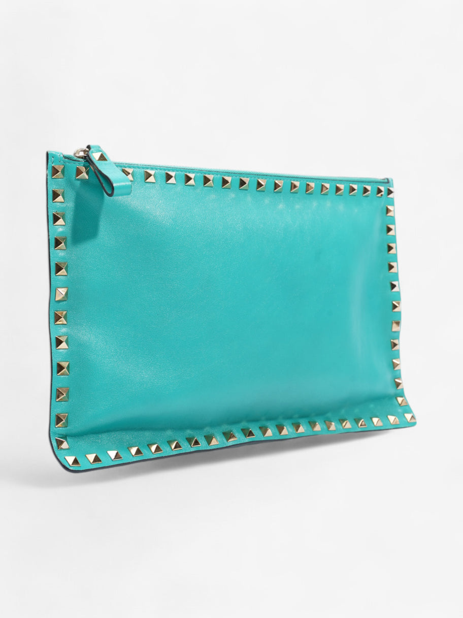 Valentino Rockstud Clutch Teal Green Leather Image 5