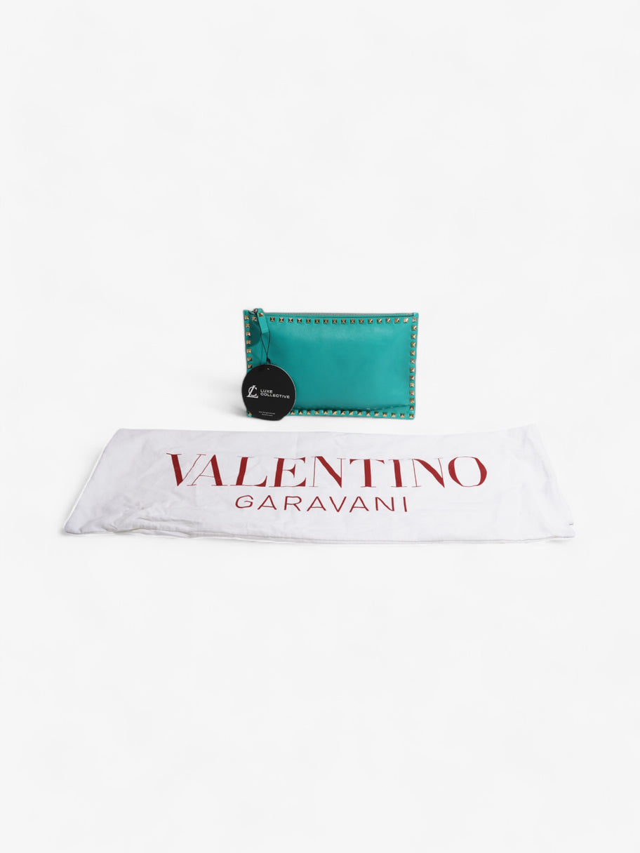 Valentino Rockstud Clutch Teal Green Leather Image 8