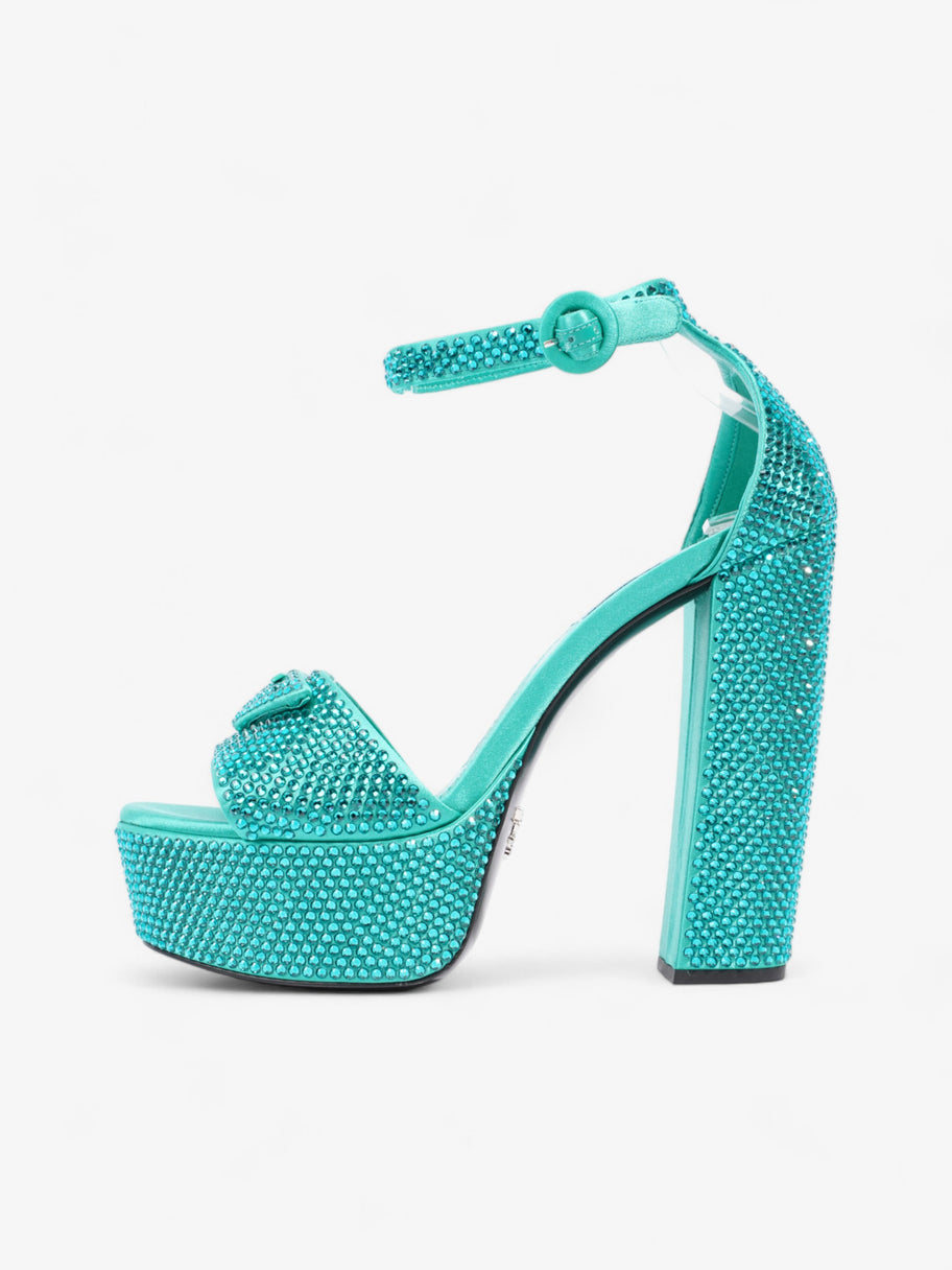 Prada Satin Crystal Platform Sandal 120 Green Sequin EU 37 UK 4 Image 5