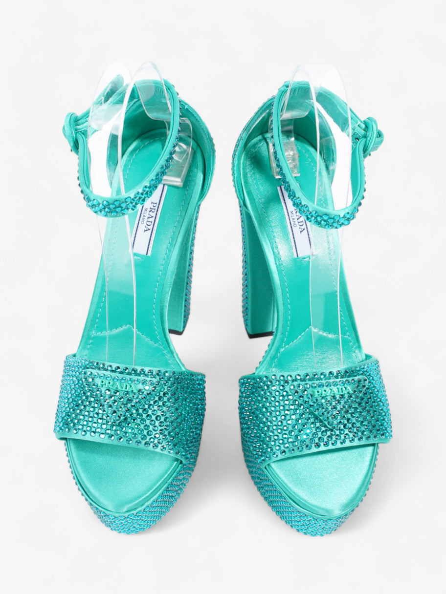 Prada Satin Crystal Platform Sandal 120 Green Sequin EU 37 UK 4 Image 8