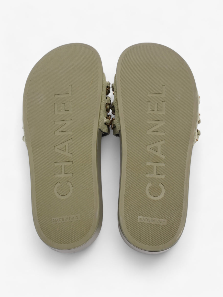 Chanel Chain Slides Khaki / Gold Canvas EU 38 UK 5 Image 7