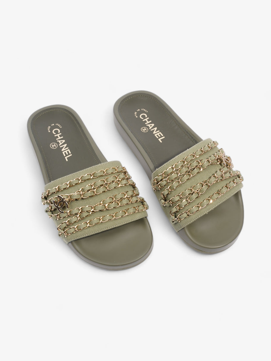 Chanel Chain Slides Khaki / Gold Canvas EU 38 UK 5 Image 8